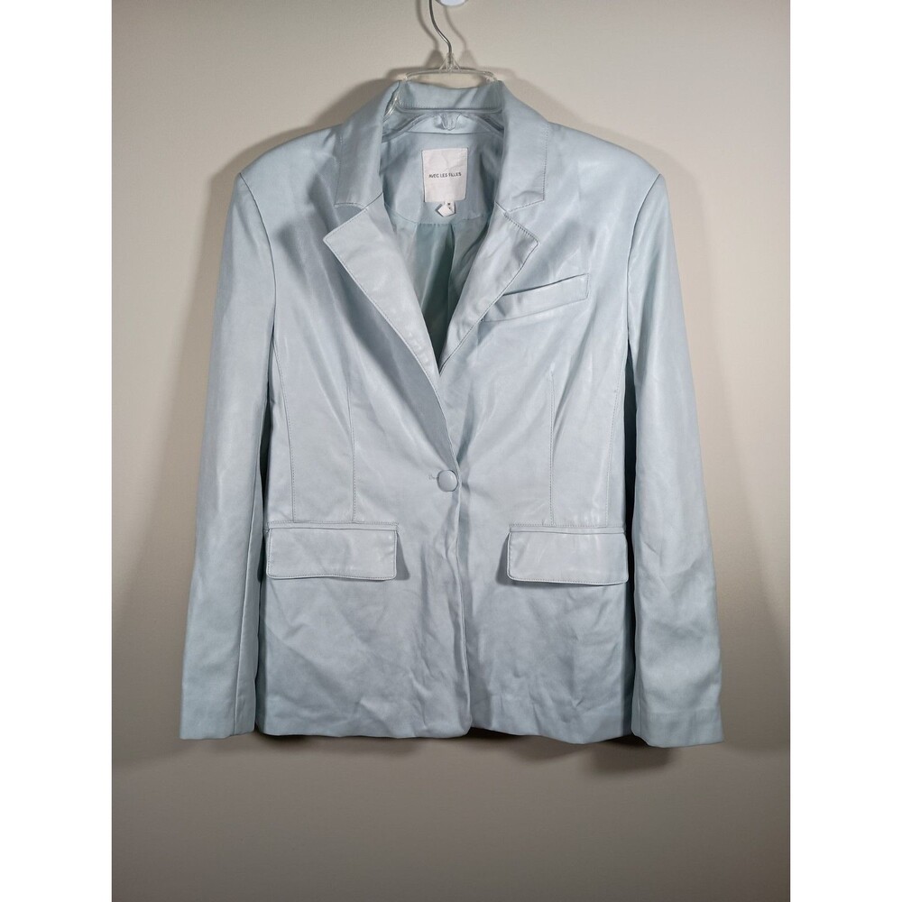 Avec Les Filles Anthropologie Pale Blue Faux Leather Jacket Women's Size Medium